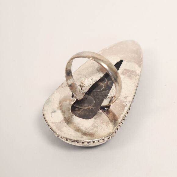 Sterling Silver Fossilized Stone Statement Ring, Size 6 3/4 - Picture 7 of 10